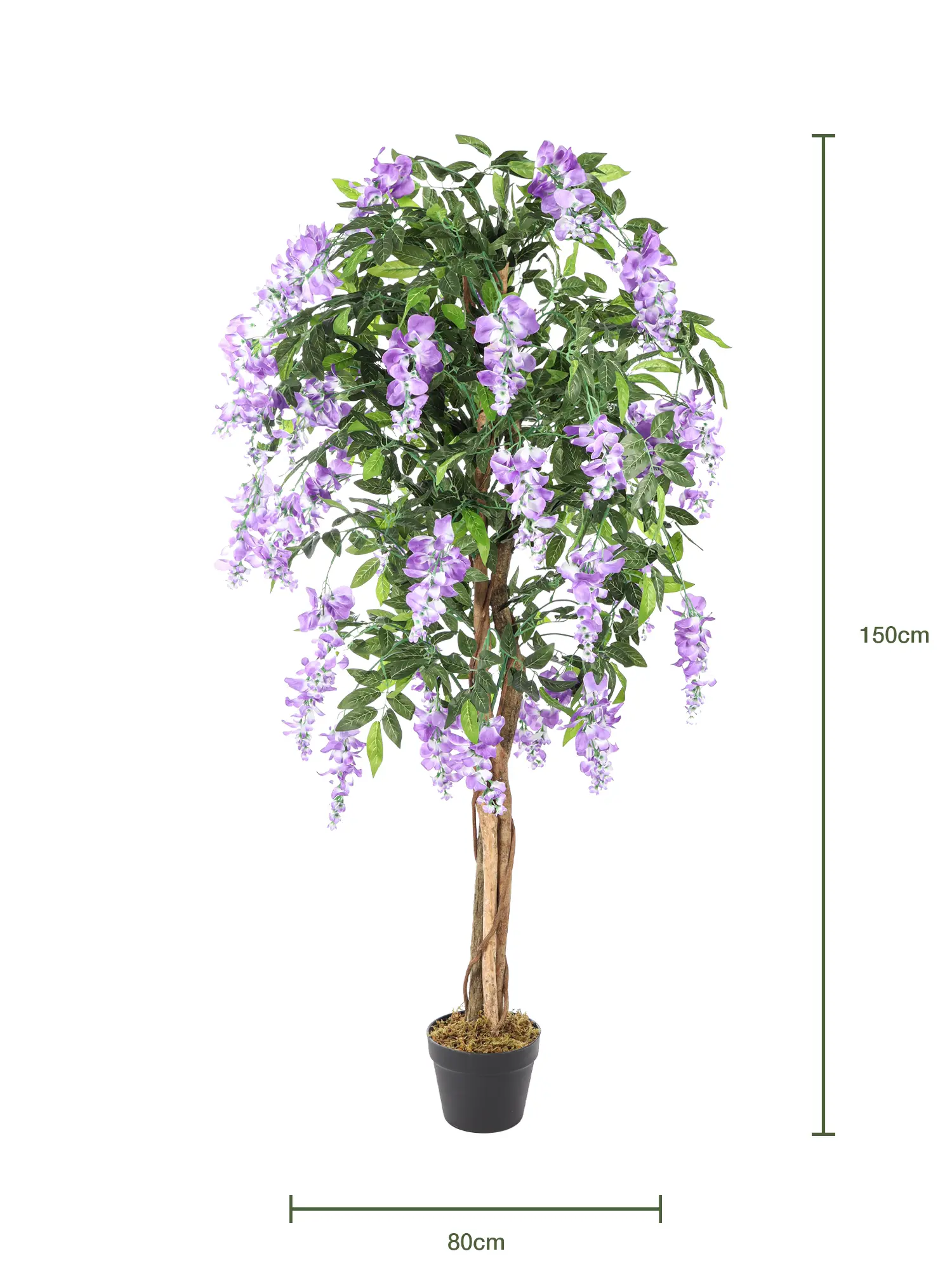 Kunstbloemen boom Kiruna Paars 150cm – luxe en sfeervolle decoratieve Wisteria.