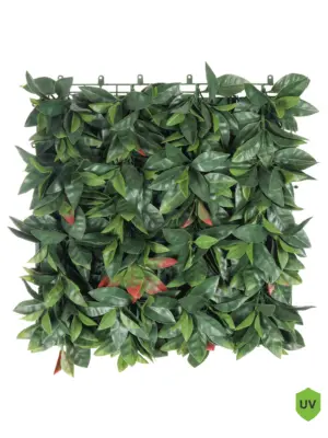 Photinia Kunsthaag Rood – 50x50cm – Levendige rode en groene kunstplantwand voor binnen en buiten.