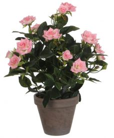 Roze Kunstrozen Plant in Pot 34cm