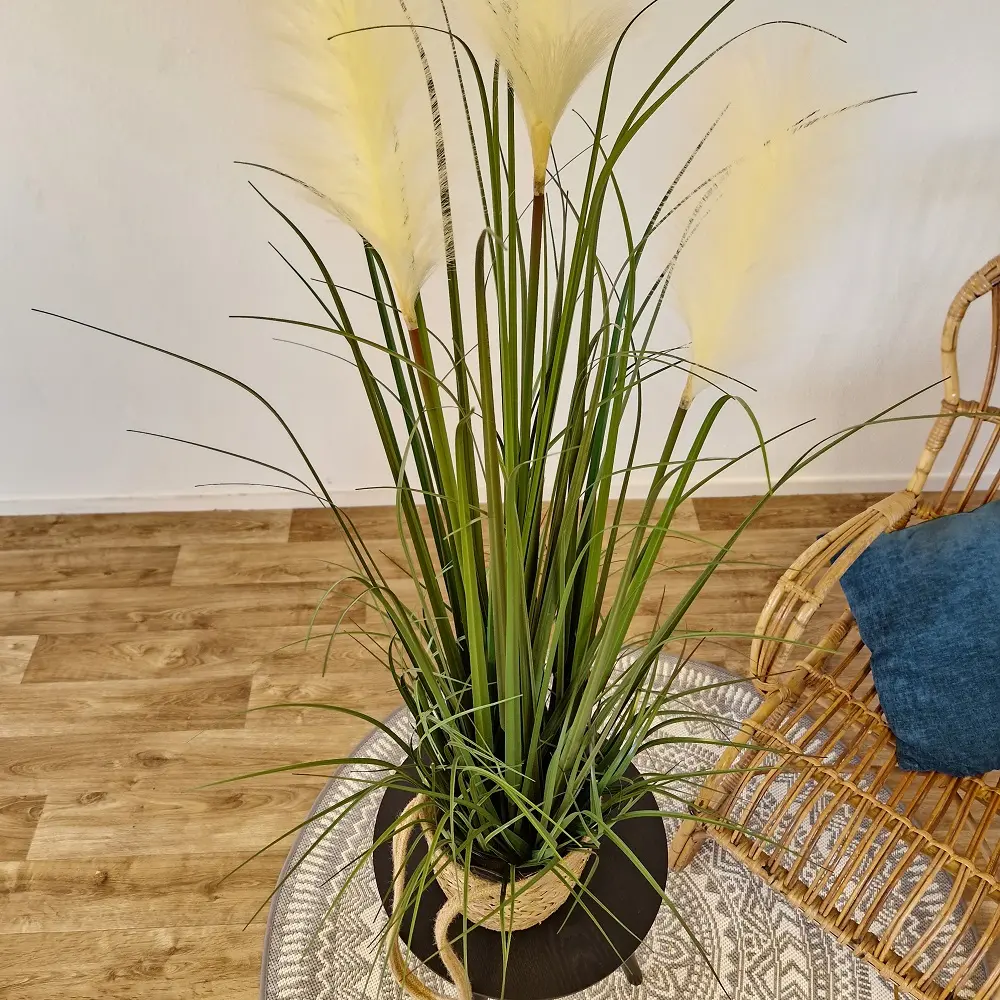 Kunst Siergras met Witte Pluimen 120cm