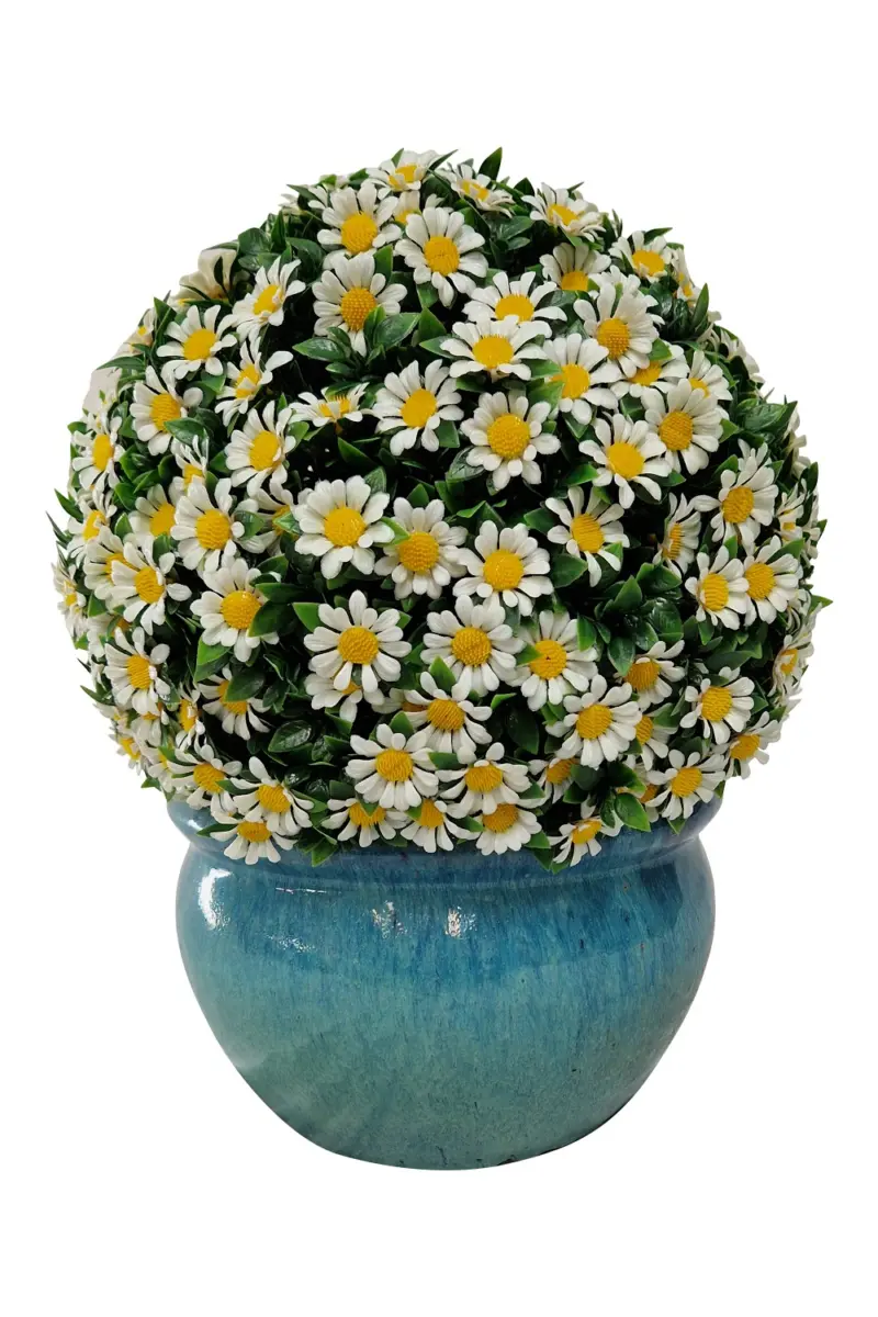 Kunst Buxus Bol Met Witte Bloemen 32cm - Afbeelding 2