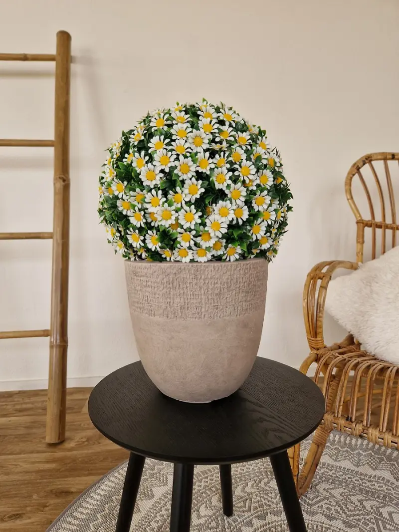 Kunst Buxus Bol Met Witte Bloemen 32cm