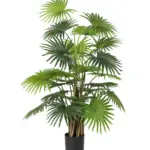 Kunstpalm met waaierbladeren in verzwaarde zwarte pot