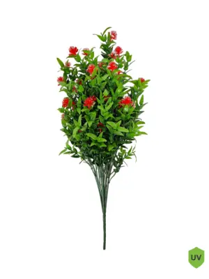 Kunst Buxusplant Steker met Rode Bloemen 55cm