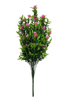 Kunst Buxusplant Steker met Roze Bloemen 55cm