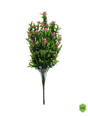 Kunst Buxusplant Steker met Roze Bloemen 55cm