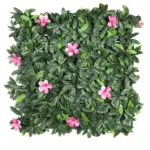 Laurier Kunsthaag met Roze Bloem – 50x50cm – Realistische kunsthaag met decoratieve bloemen voor privacy en stijl