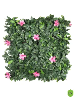 Laurier Kunsthaag met Roze Bloem – 50x50cm – Realistische kunsthaag met decoratieve bloemen voor privacy en stijl