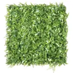Mix Sedum kunsthaag van 50x50 cm met groene blaadjes en witte bloemen.