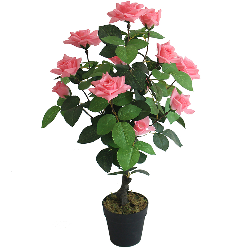 Kunst Rozenplant Met Roze Bloemen 75cm
