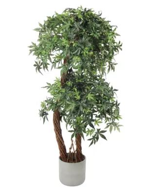 Kunst esdoorn dubbelkruin groen 165cm met twee volle kruinen en gedraaide liaanstammen.