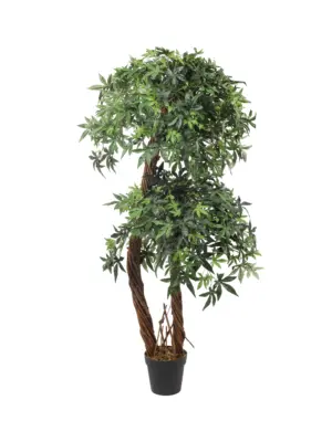 Kunst esdoorn dubbelkruin groen 165cm met twee volle kruinen en gedraaide liaanstammen.