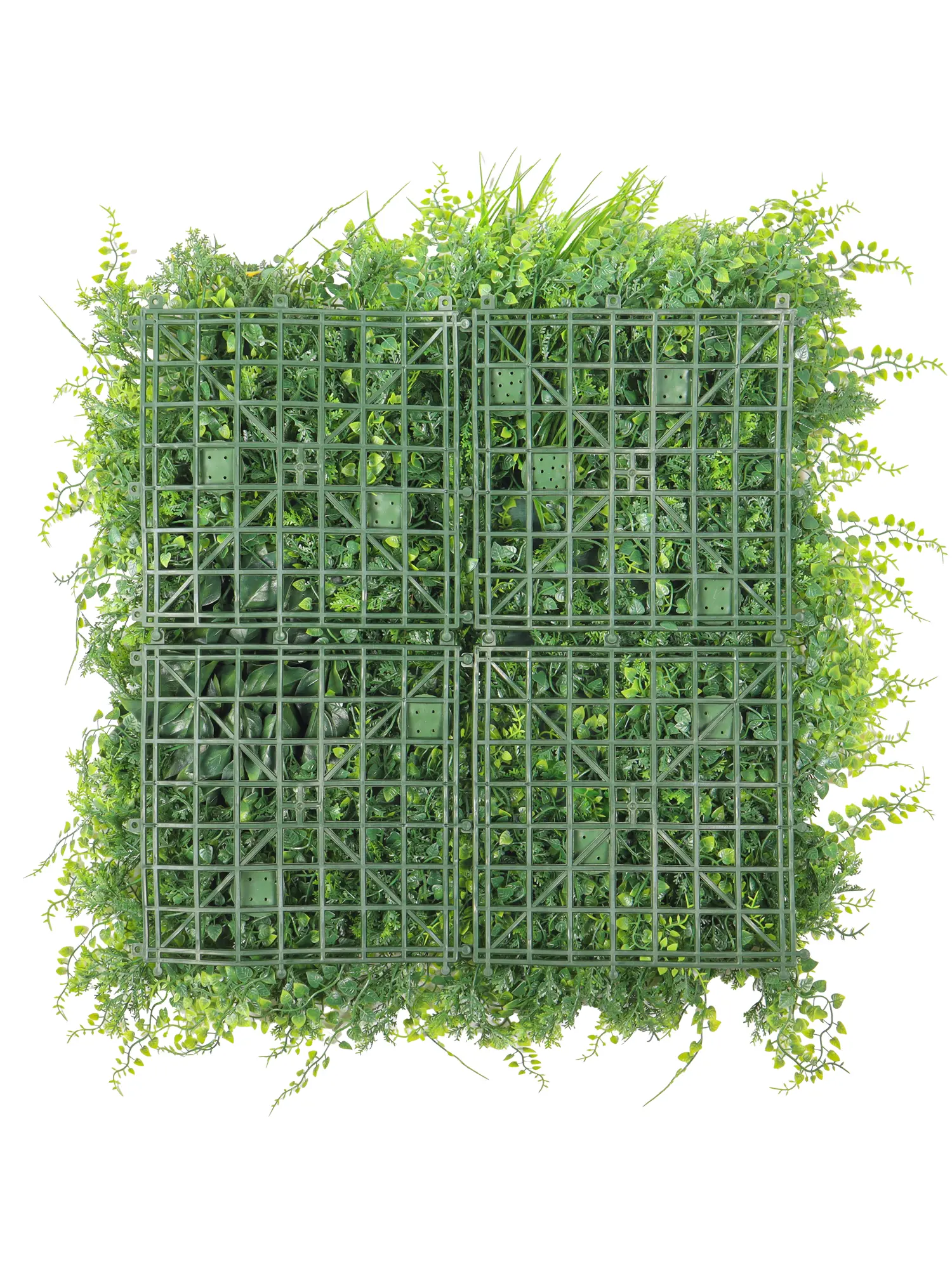 Weelderige kunstplantenwand 50x50 cm – variatie van bladeren en texturen voor een levendige groene muur