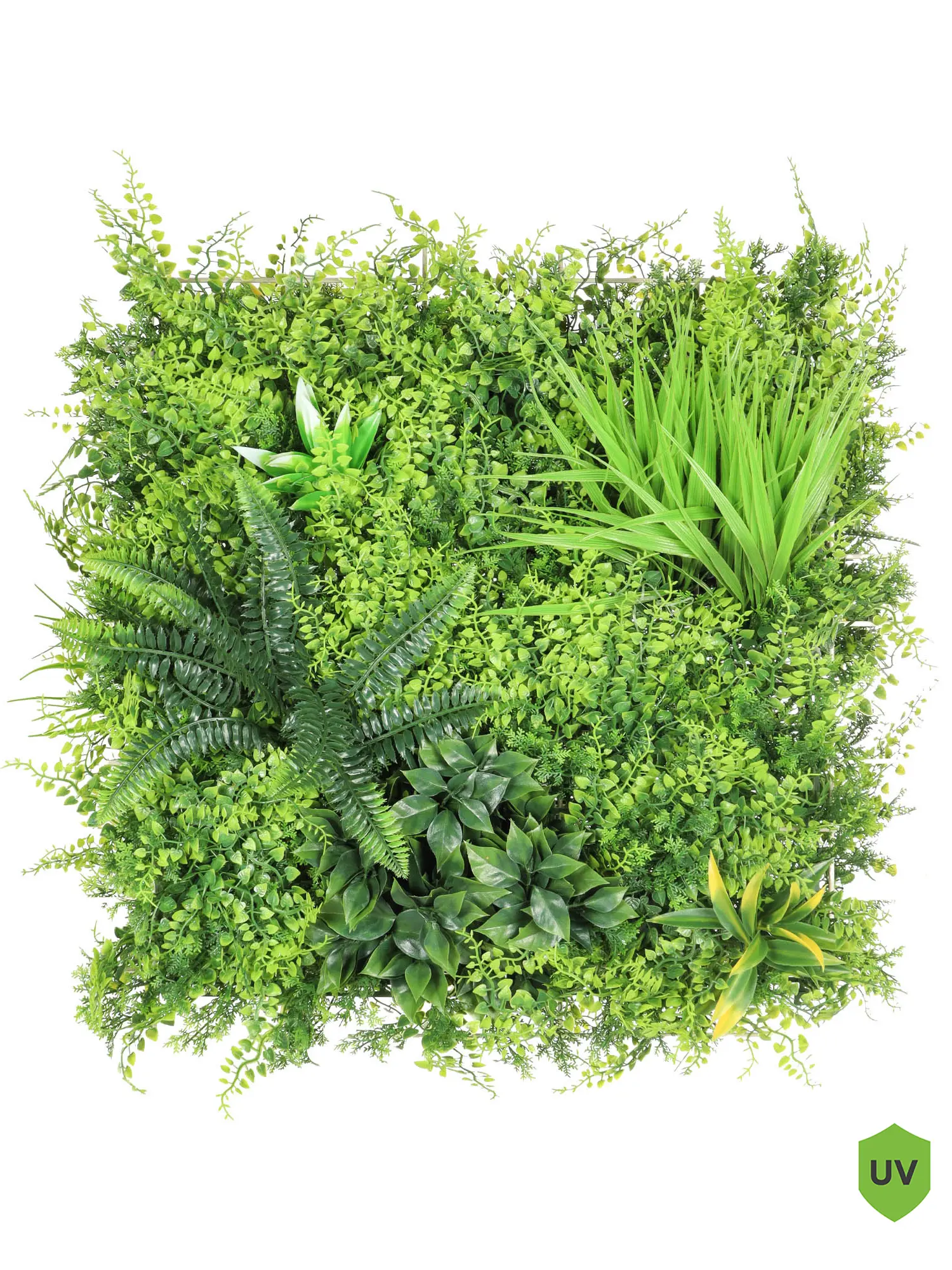 Wilde vegetatie mix kunsthaag 50x50 cm – realistische groene wanddecoratie met diverse plantensoorten