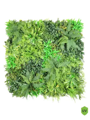Levensechte Kunsthaag Oerwoud Sedumwand - 100x100cm met diverse kunstplanten voor een volle en natuurlijke groene uitstraling