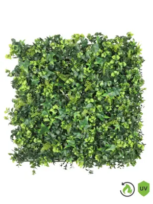 Brandvertragende mix kunsthaag 50x50 cm – onderhoudsvrije groene wanddecoratie voor binnen en buiten.