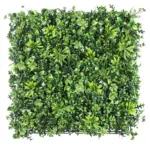 Brandvertragende mix kunsthaag met witte bloemen, 50x50 cm – onderhoudsvrije groene wanddecoratie