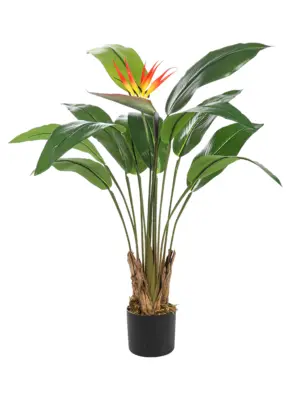 Kunst Paradijsvogelplant 100cm met kleurrijke bloem en realistische bladeren in een stevige pot