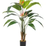 Kunst Paradijsvogelplant 130cm met realistische bloemen en brede bladeren.