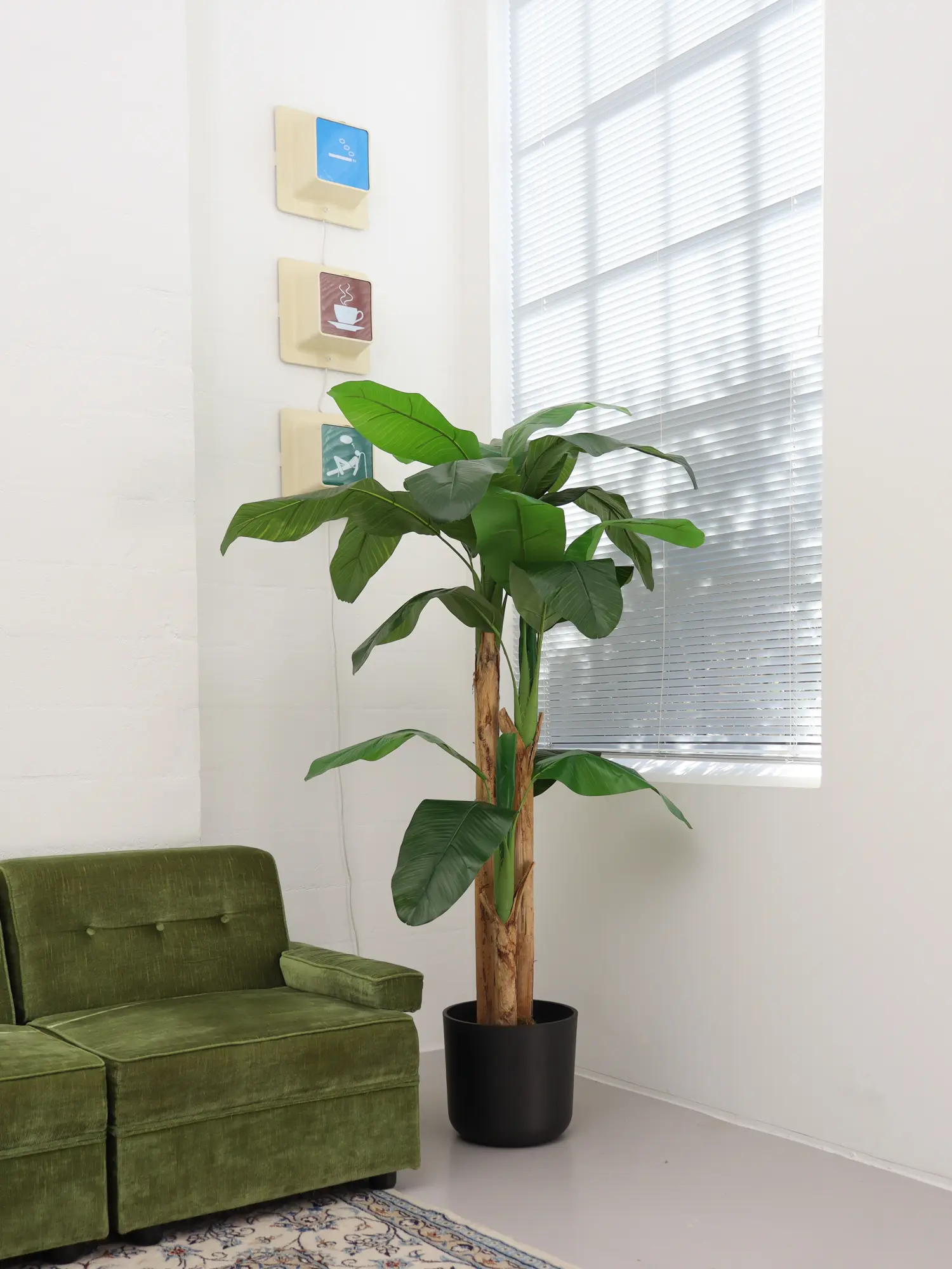 Levensechte Kunst Banaanboom Jamaica 180cm met stevige stammen en realistische banaanbladeren.