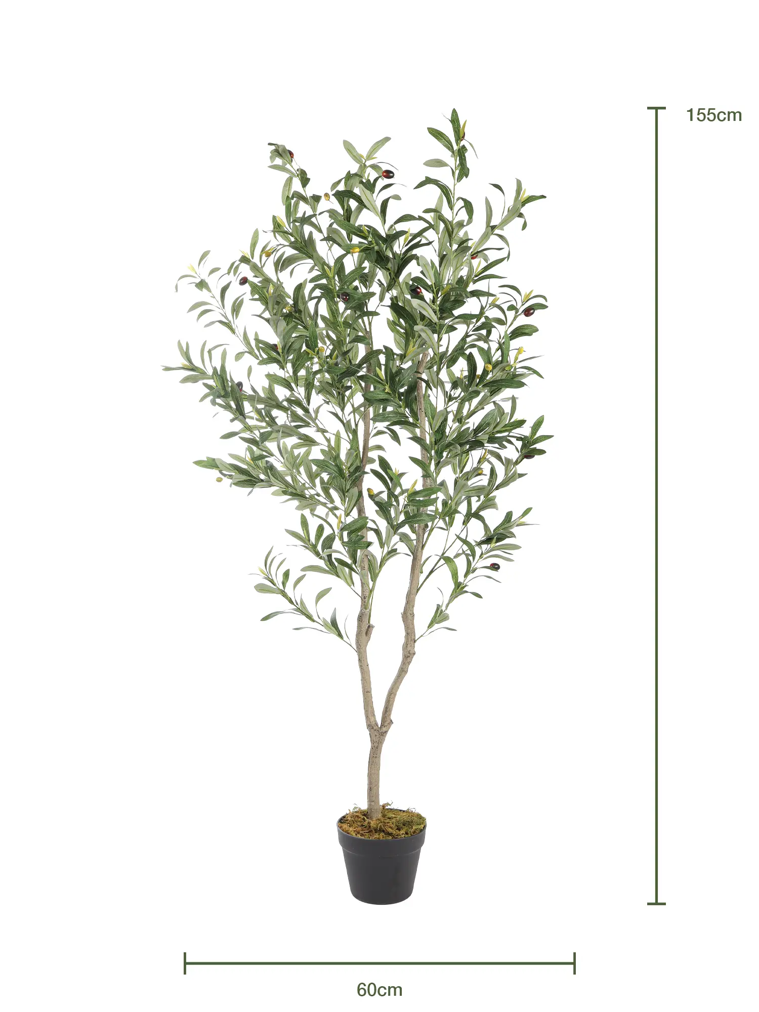 Levensechte Kunstolijfboom Toscane 155cm met realistische olijven