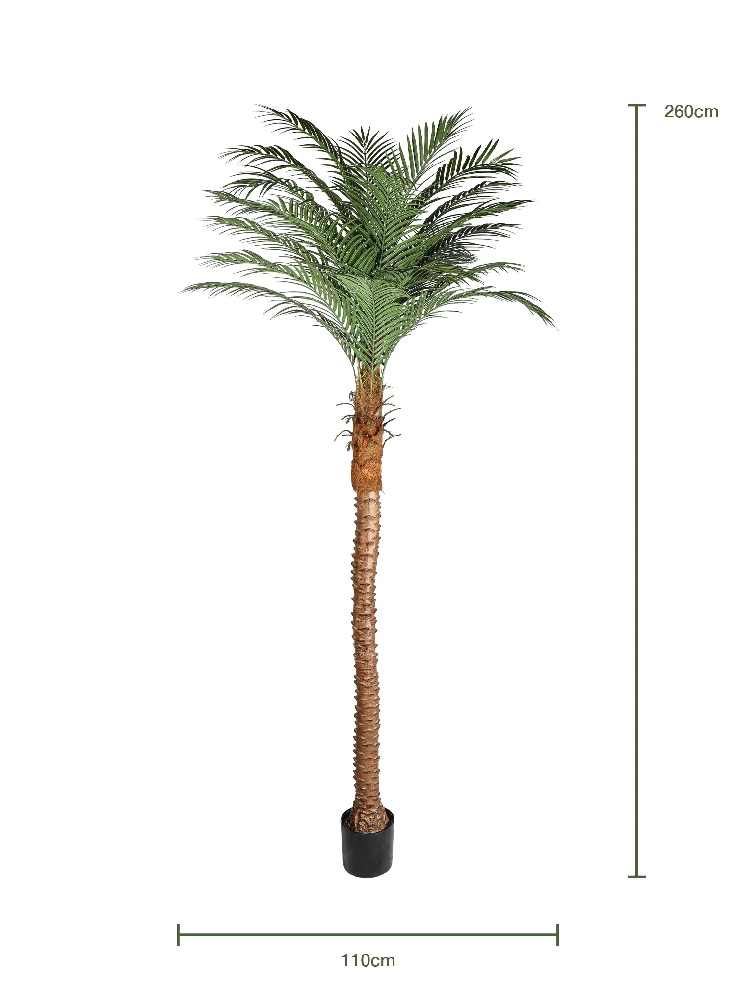 Levensechte Kunstpalm Cuba 260cm met dikke stam en volle groene kruin.