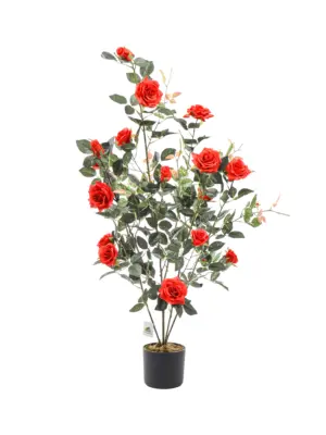 Levensechte kunststruik met romantische rode rozen van 120cm