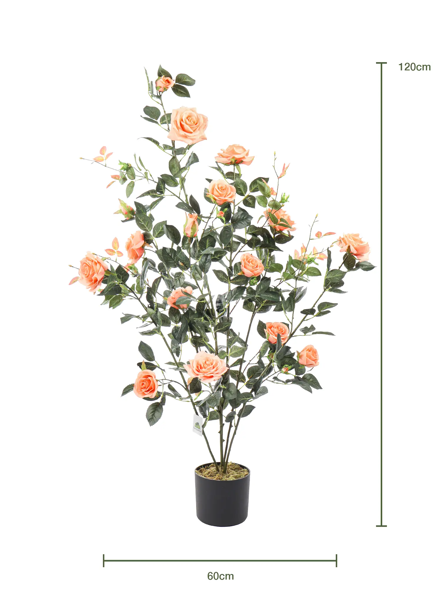 Levensechte kunststruik met romantische roze rozen van 120cm