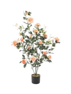 Levensechte kunststruik met romantische roze rozen van 120cm