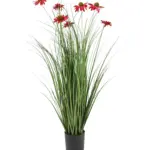 Kunstgrasplant met fuchsia roze bloemen 95cm in pot.