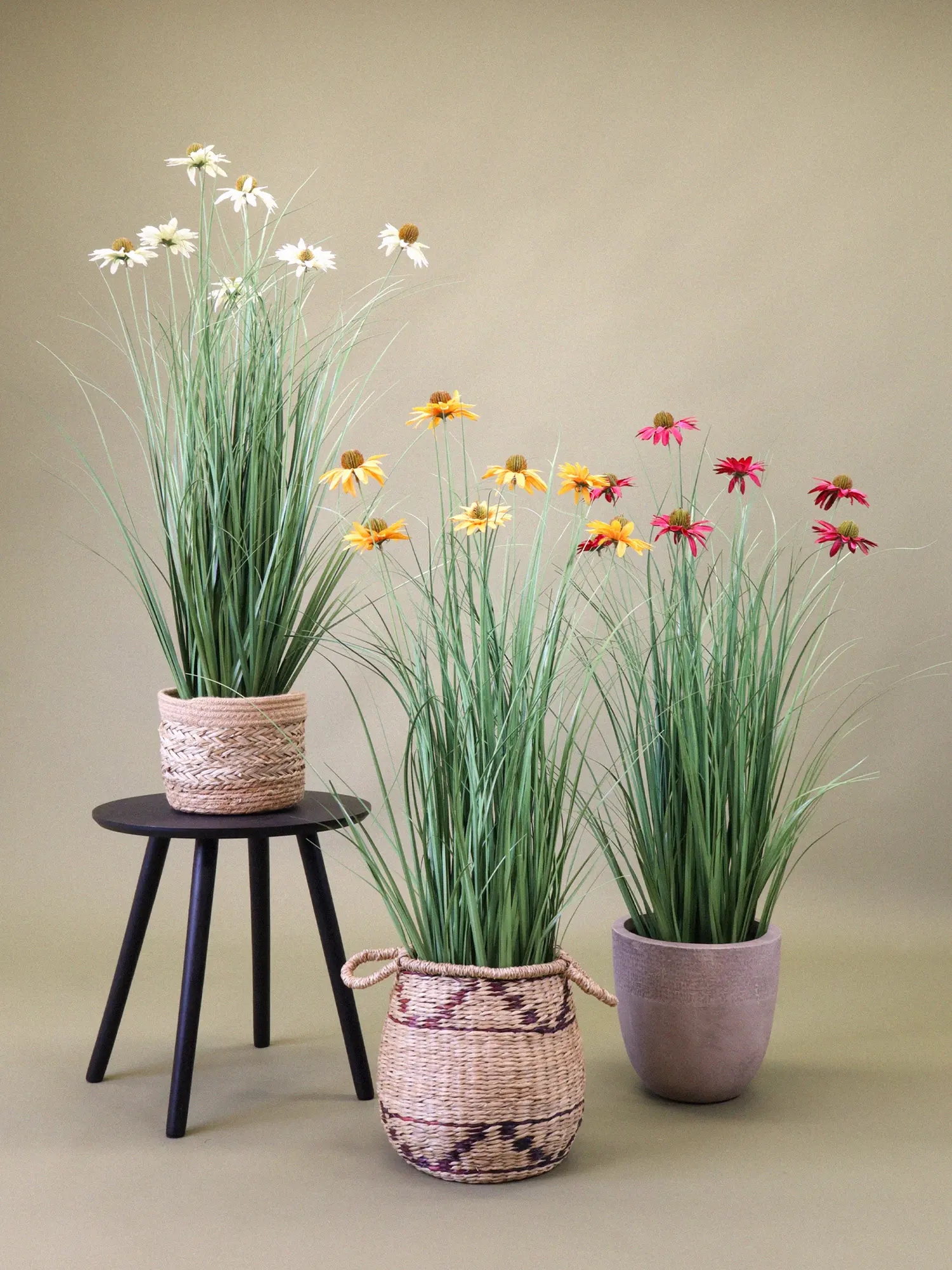 Witte kunst zonnehoed grasplant 95cm