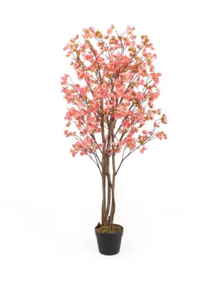 Kunst bloesemboom Sakura roze 120cm met natuurgetrouwe bloesems en houten stam.