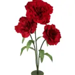 Enorme kunstroos van rood vilt met drie grote bloemen op stevige, vormbare stelen voor etalages en evenementen van Kunstpalm.nl.