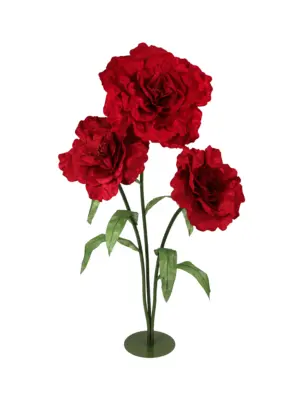 Enorme kunstroos van rood vilt met drie grote bloemen op stevige, vormbare stelen voor etalages en evenementen van Kunstpalm.nl.