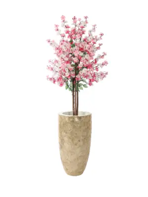 Kunst bloesemboom roze wit 120 cm met volle kersenbloesem en zwarte onderpot voor woonkamer, winkel of bruiloft decoratie