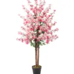 Kunst bloesemboom roze wit 120 cm met volle kersenbloesem en zwarte onderpot voor woonkamer, winkel of bruiloft decoratie