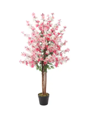 Kunst bloesemboom roze wit 120 cm met volle kersenbloesem en zwarte onderpot voor woonkamer, winkel of bruiloft decoratie