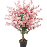 Kunst Bloesemboom Roze Wit 90cm – compacte, kleurrijke nepbloesemboom met drie dubbele stam en lianen van Kunstpalm.nl