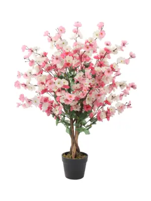 Kunst Bloesemboom Roze Wit 90cm – compacte, kleurrijke nepbloesemboom met drie dubbele stam en lianen van Kunstpalm.nl