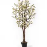 Kunst Bloesemboom Sakura Wit 120cm – Stijlvolle kunstbloesemboom met witte bloemen en gele accenten van Kunstpalm.nl