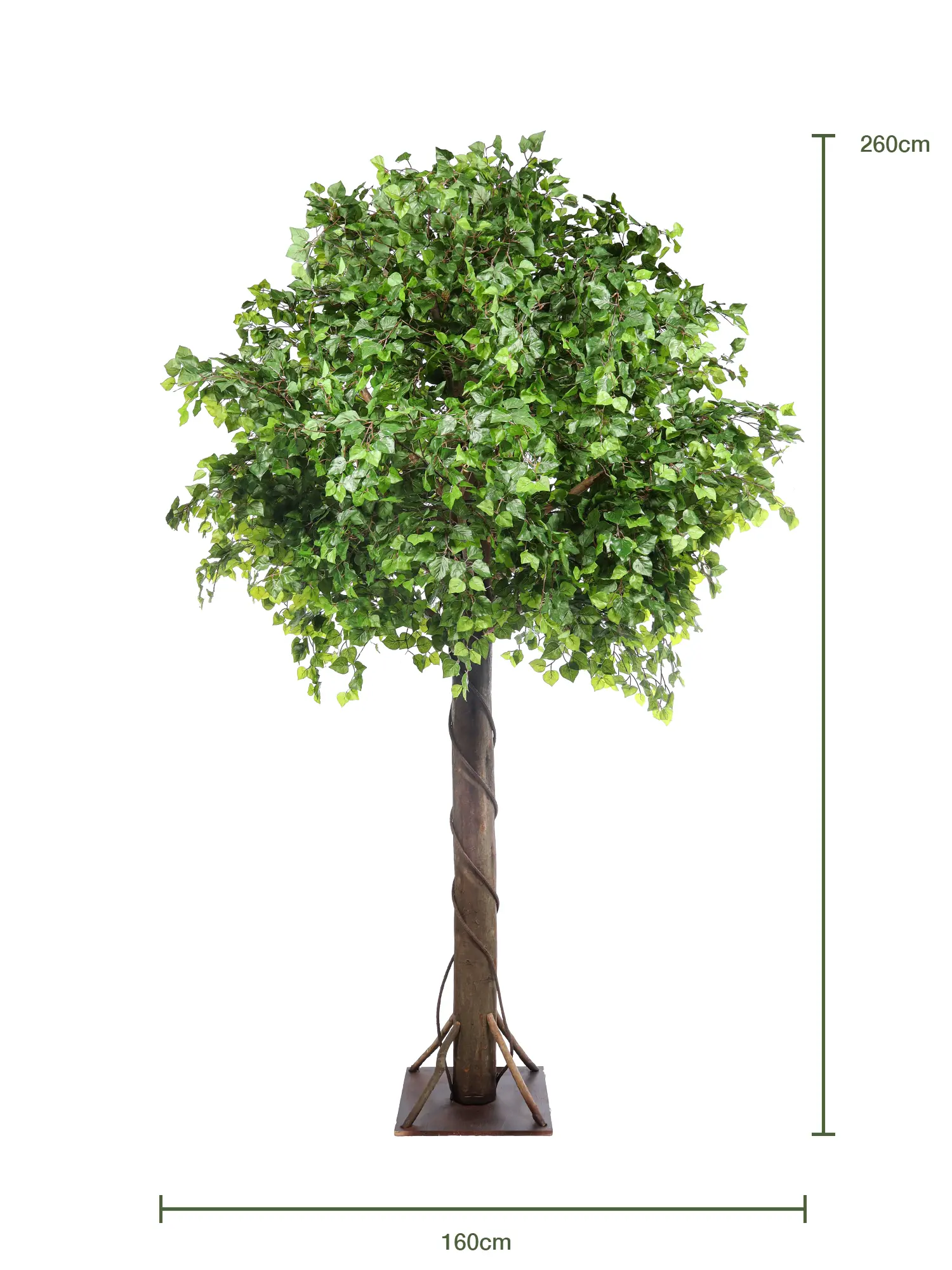 Grote Kunstboom Beuk 260cm met houten grondplaat en volle kruin. Geschikt voor verhuur en permanente decoratie