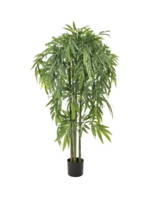 Kunstplant Bamboe Groen 140cm met groene stammen en volle bladeren, perfect voor binnen en beschut buiten – onderhoudsvrij en natuurgetrouw.