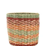 Plantmand Kleurrijk 25cm – handgevlochten rietmand met kleurrijke vezels – 24,5cm diameter – Kunstpalm.nl