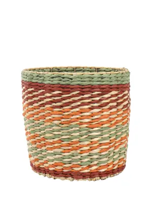 Plantmand Kleurrijk 25cm – handgevlochten rietmand met kleurrijke vezels – 24,5cm diameter – Kunstpalm.nl