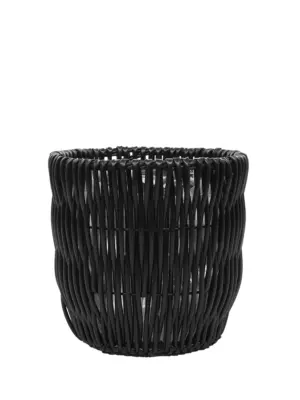 Plantenpot Rotan Kunststof Zwart Ø30 – handgevlochten zwarte kunstrotan plantenpot met folie – 30cm binnenmaat – Kunstpalm.nl