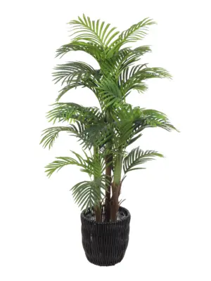Moderne zwarte kunststof rotan plantenpot – 31cm hoog – diepzwarte kleur – Kunstpalm.nl
