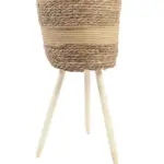 Plantenpot Zeegras met Standaard Groot – handgevlochten zeegras plantenpot op pootjes – 30cm diameter – Kunstpalm.nl