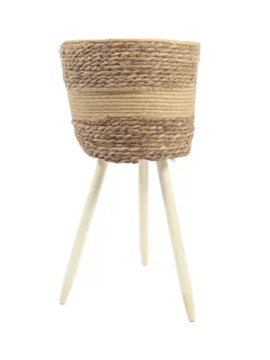 Plantenpot Zeegras met Standaard Groot – handgevlochten zeegras plantenpot op pootjes – 30cm diameter – Kunstpalm.nl