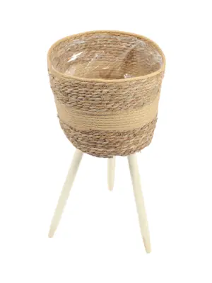 Natuurlijke plantenpot op pootjes – 30cm hoog – van zeegras – Kunstpalm.nl