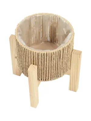 Natuurlijke touwmand met houten standaard – 21,5cm – Kunstpalm.nl